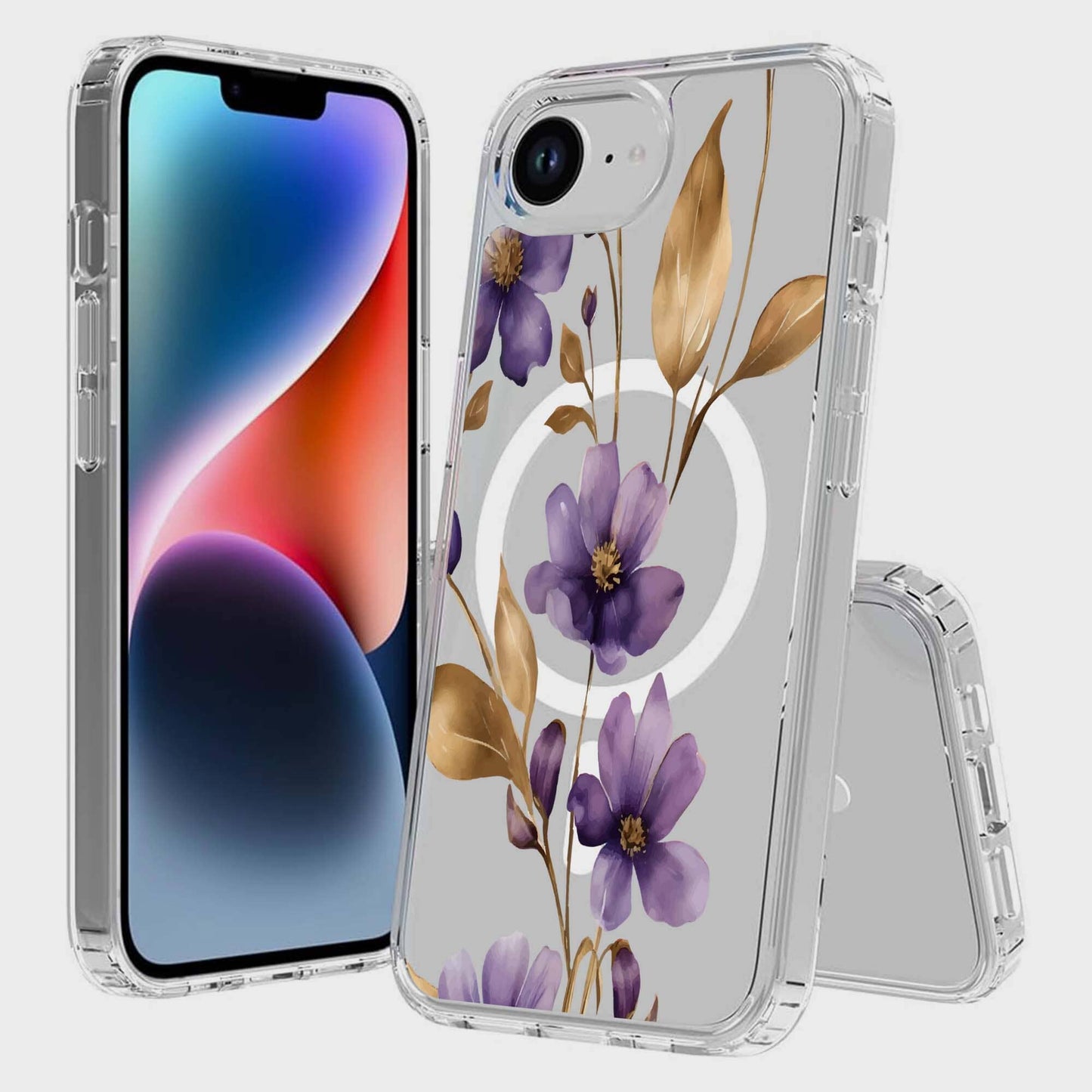 iPhone 16e Purple Wildflower Clear Case With MagSafe