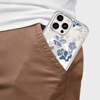 MagSafe iPhone 16 Pro Max Blue Pattern Clear Case