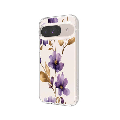 Google Pixel 9 Clear Design Case - Purple Wildflower