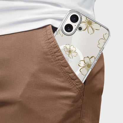 MagSafe iPhone 16 Gold Pattern Clear Case