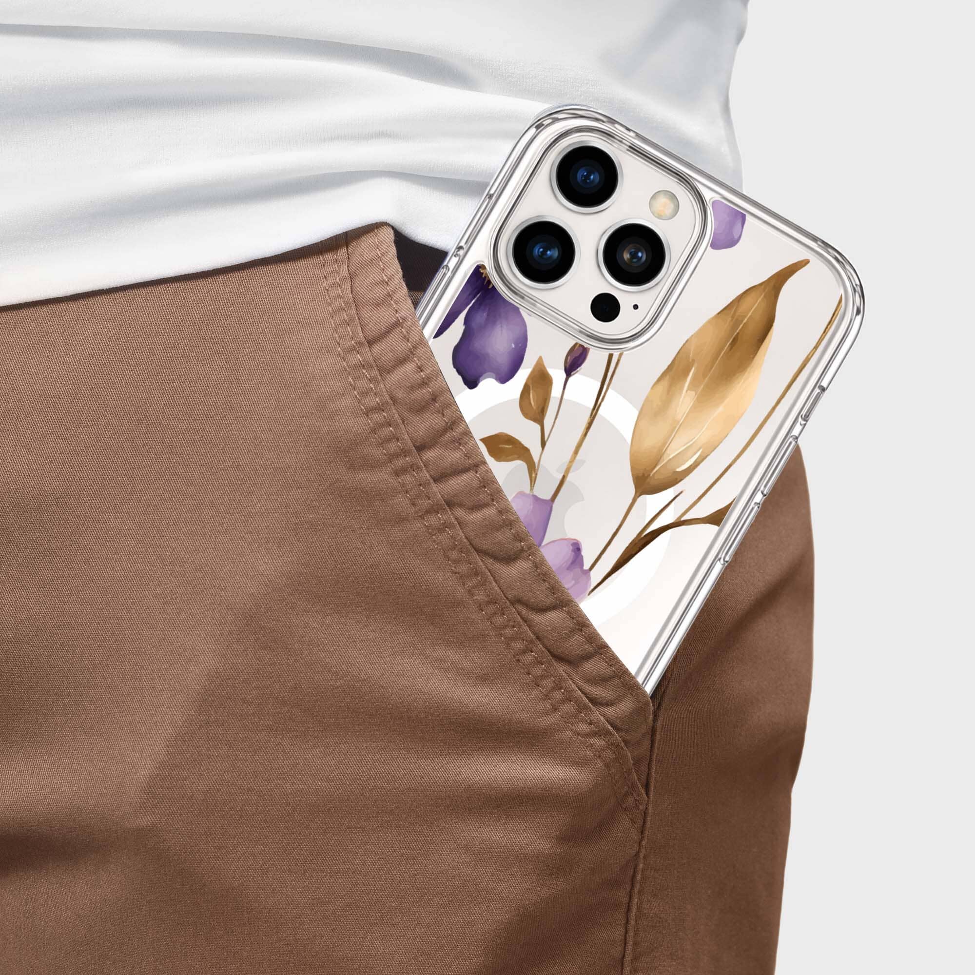 MagSafe iPhone 16 Pro Max Purple Wildflower Clear Case