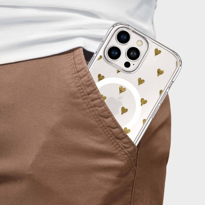 MagSafe iPhone 16 Pro Gold Hearts Clear Case