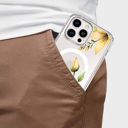 MagSafe iPhone 16 Pro Yellow Wildflower Clear Case