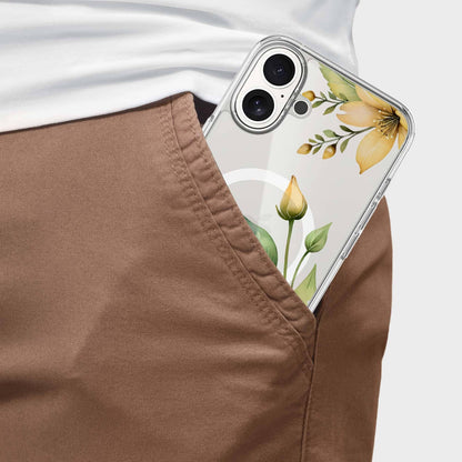 MagSafe iPhone 16 Yellow Wildflower Clear Case