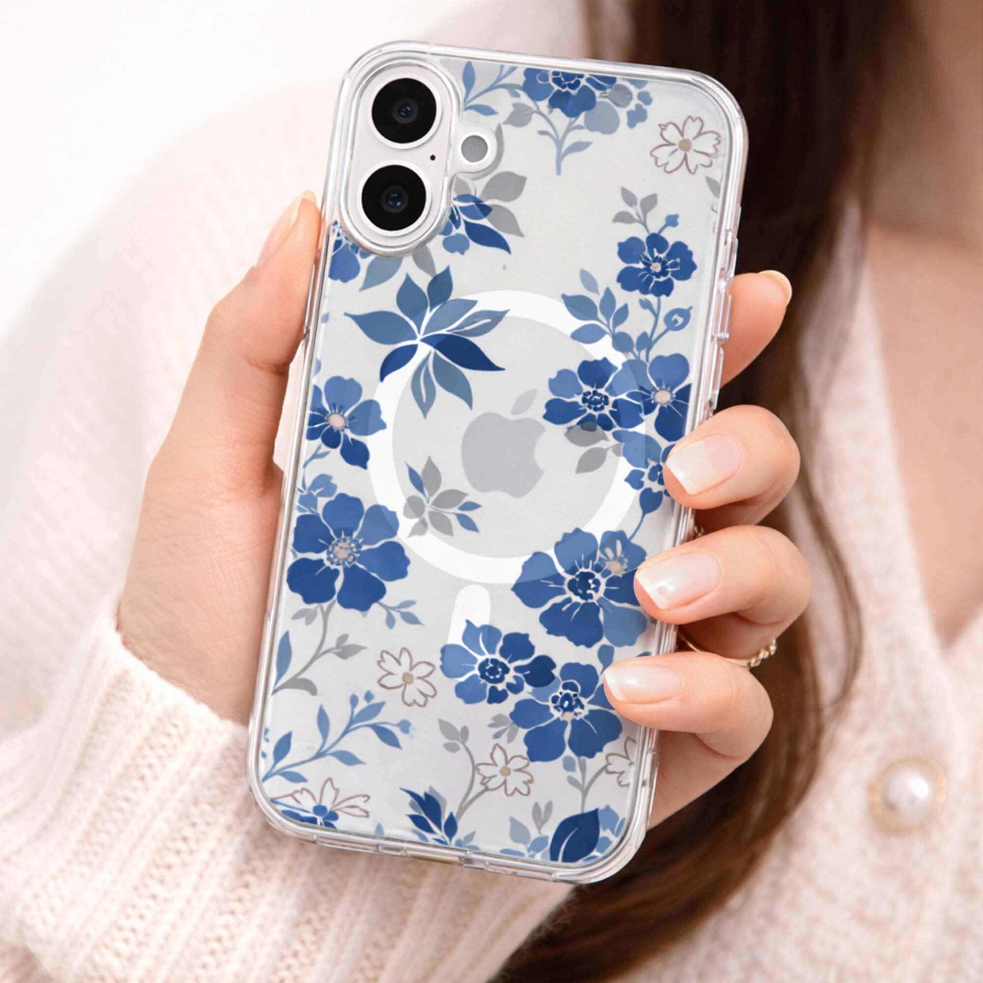 MagSafe iPhone 16 Blue Pattern Clear Case