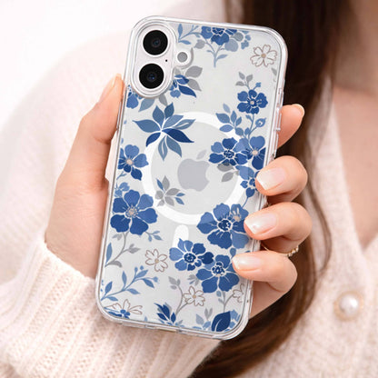 MagSafe iPhone 16 Blue Pattern Clear Case