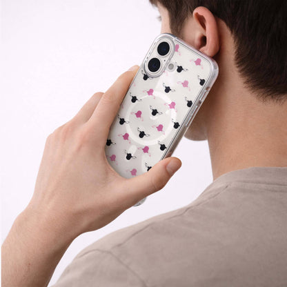 iPhone 16 Clear Case - Black and Pink Bumble Design