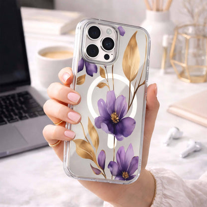 MagSafe iPhone 16 Pro Purple Wildflower Clear Case