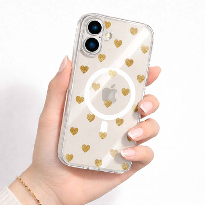 MagSafe iPhone 16 Gold Plum Heart Clear Case