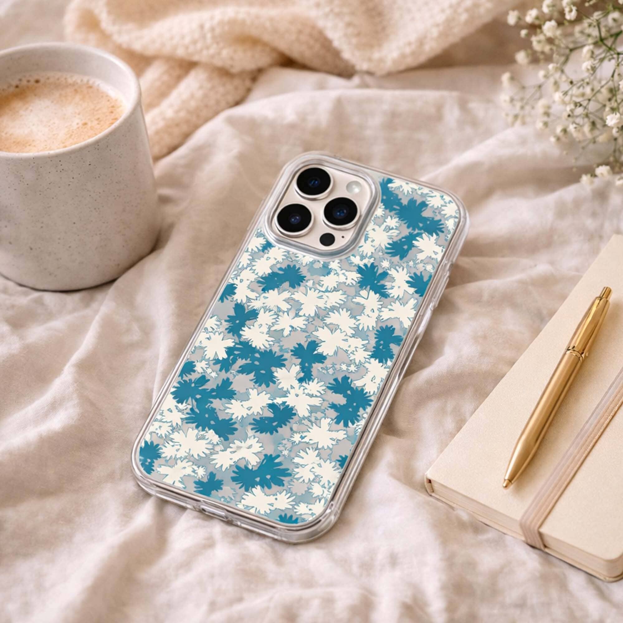 iPhone 16 Pro Max Clear Case - Blue Dandelion Design