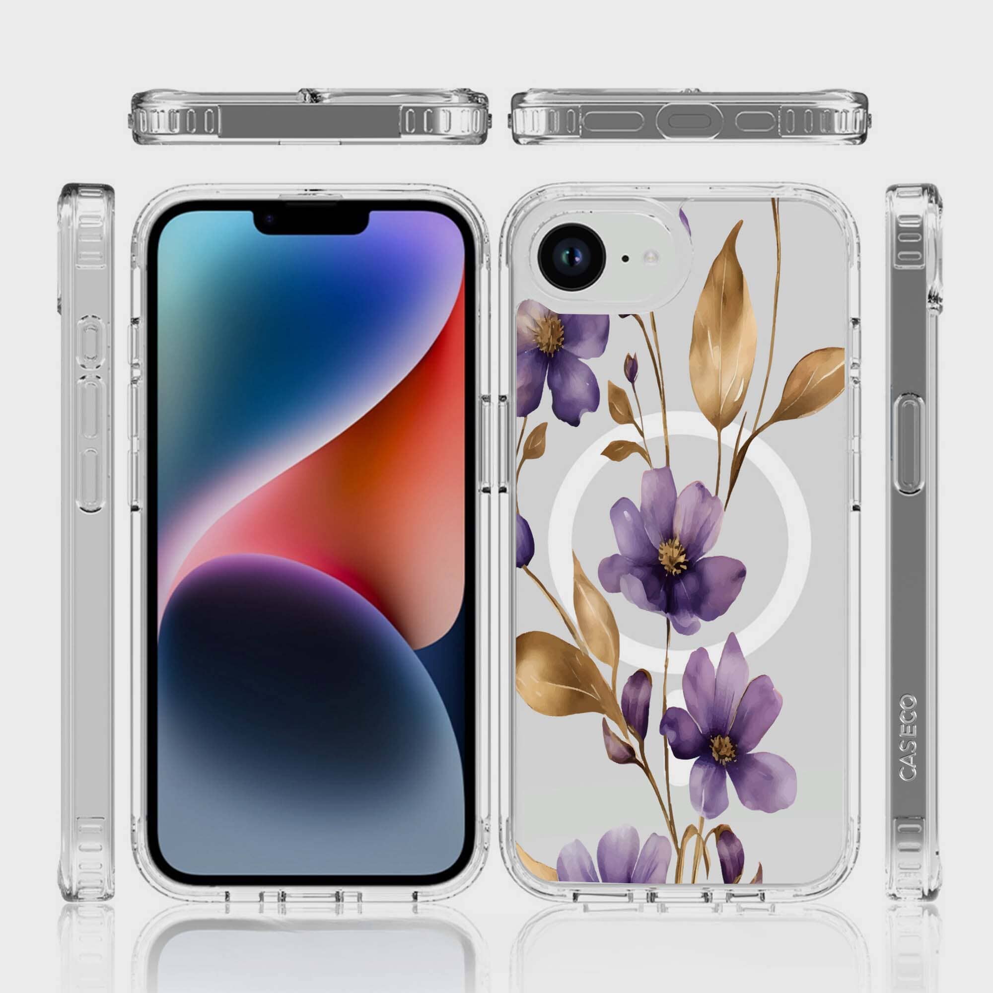 iPhone 16e Purple Wildflower Clear Case With MagSafe