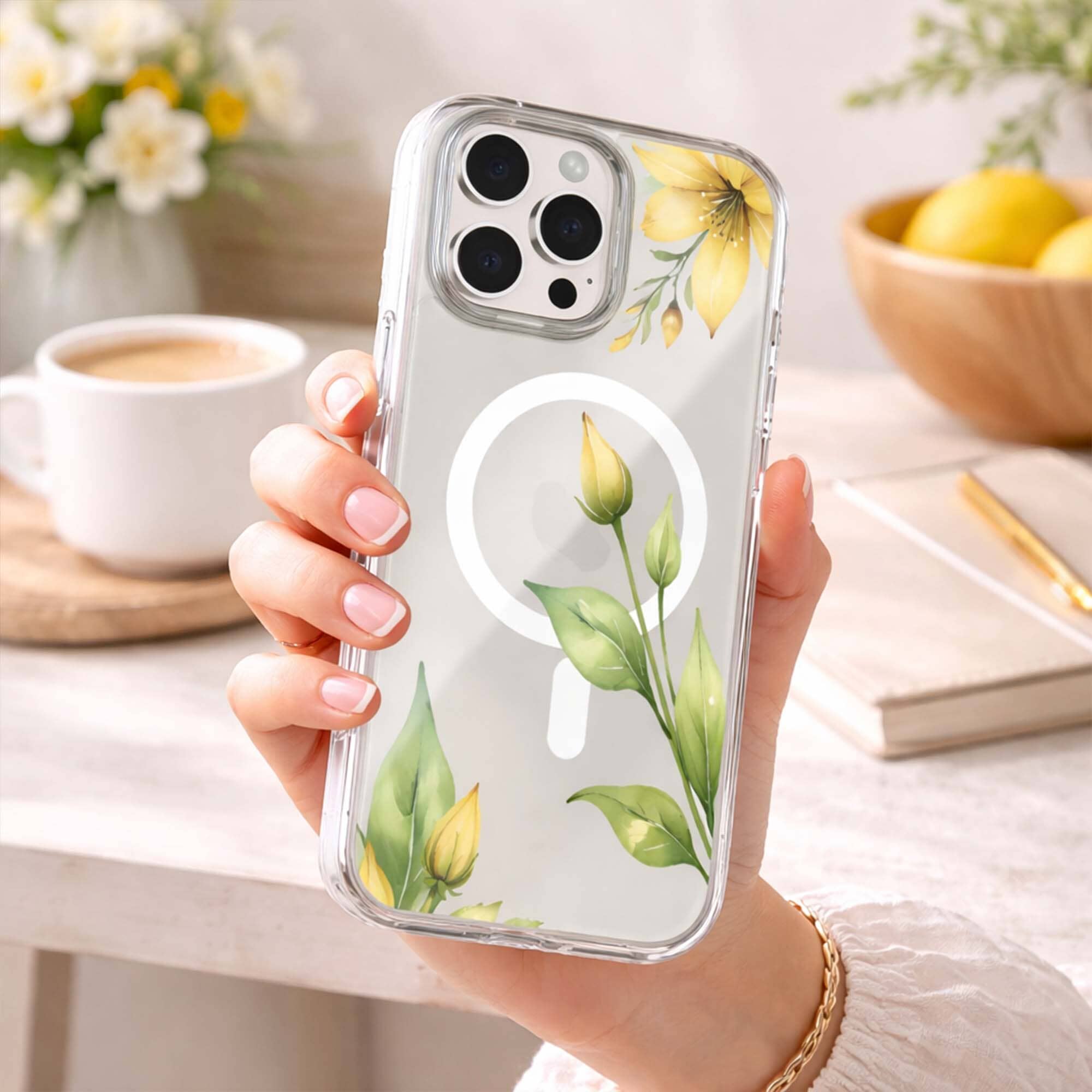 MagSafe iPhone 16 Pro Yellow Wildflower Clear Case