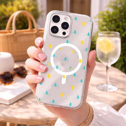 iPhone 16 Pro Max Clear Case - Blue and Yellow Bumble Design