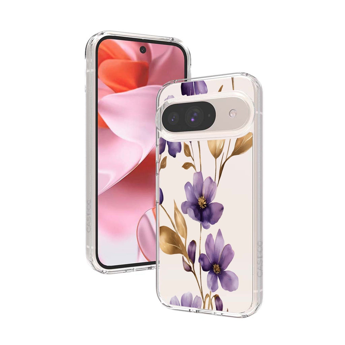 Google Pixel 9 Clear Design Case - Purple Wildflower