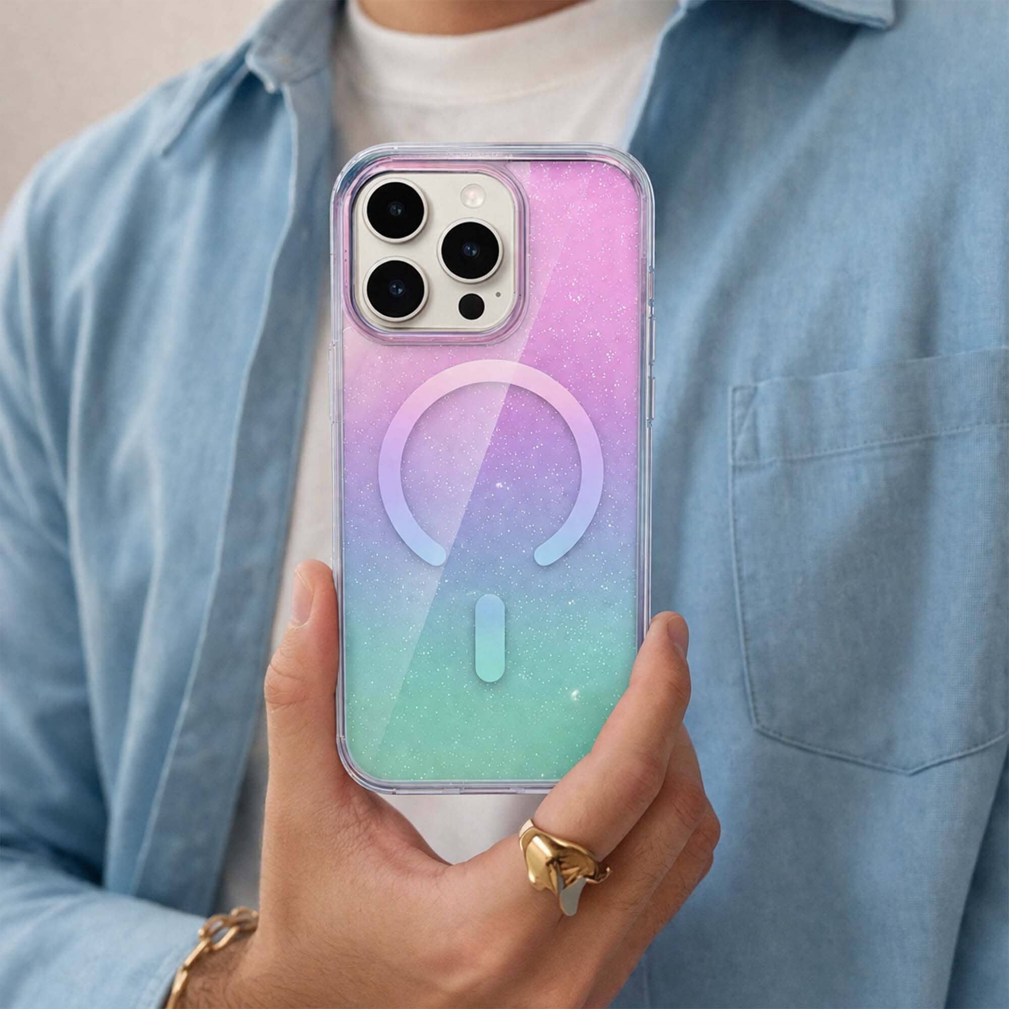 iPhone 16 Pro Max Anti-Yellow Glitter Clear Case with MagSafe