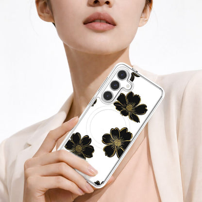 Samsung Galaxy S25 Black Flower Clear Case