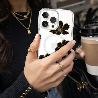 MagSafe iPhone 16 Pro Max Black Flower Clear Case