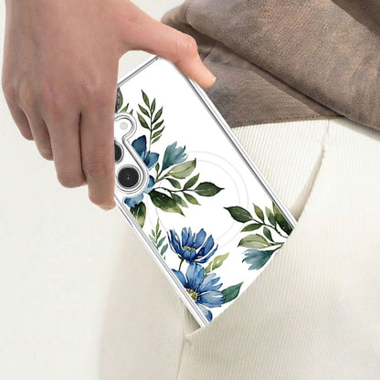 Samsung Galaxy S25 Blue Floral Clear Case