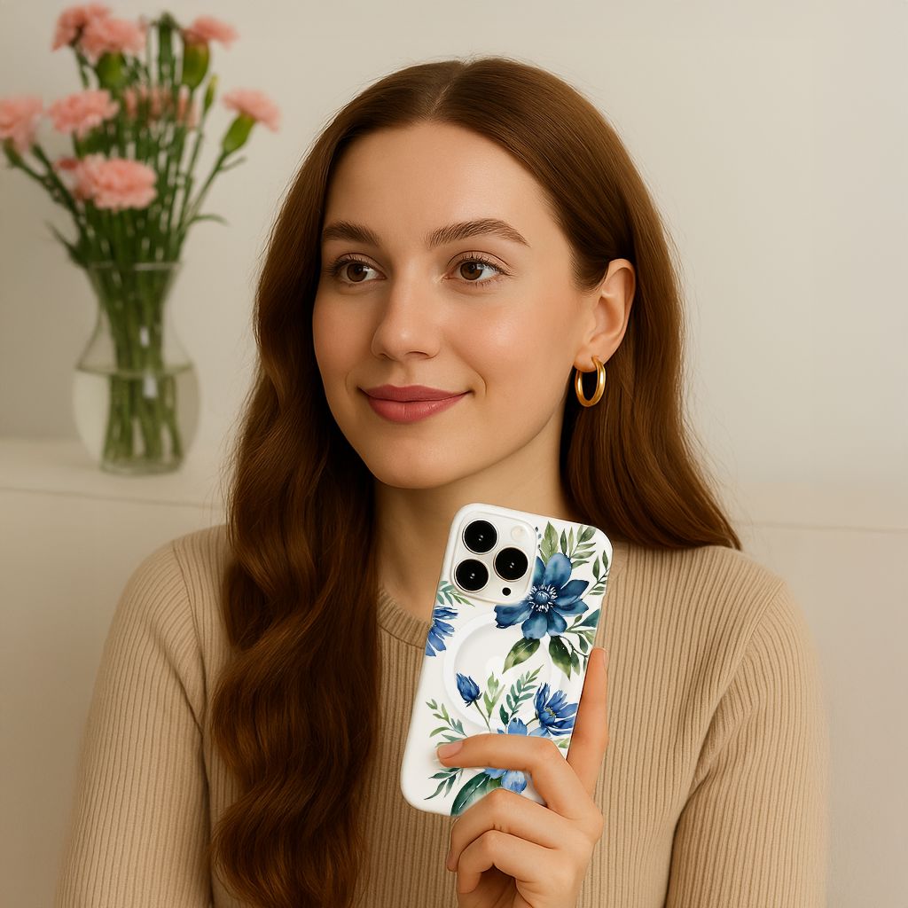 Samsung Galaxy S25 Blue Floral Clear Case