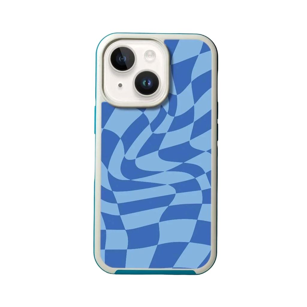 MagSafe iPhone 14 Plus Blue Swirl Checkerboard Print Case