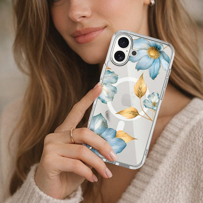 MagSafe iPhone 17 Blue Wildflower Clear Case