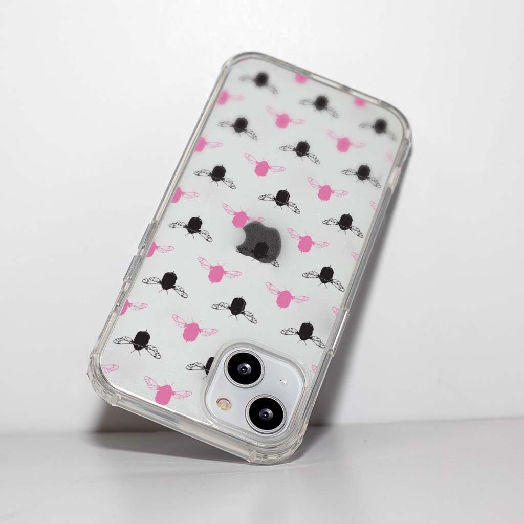 iPhone 13 Clear Case - Black and Pink Bumble Design