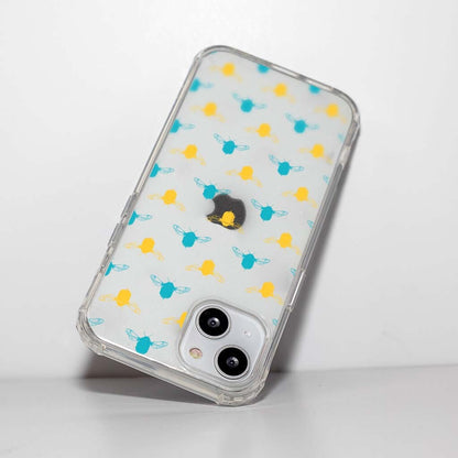 iPhone 13 Clear Case - Blue and Yellow Bumble Design