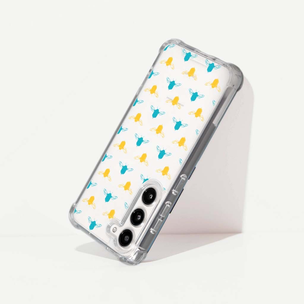 Samsung Galaxy S24 Clear Case - Blue and Yellow Bumble Design