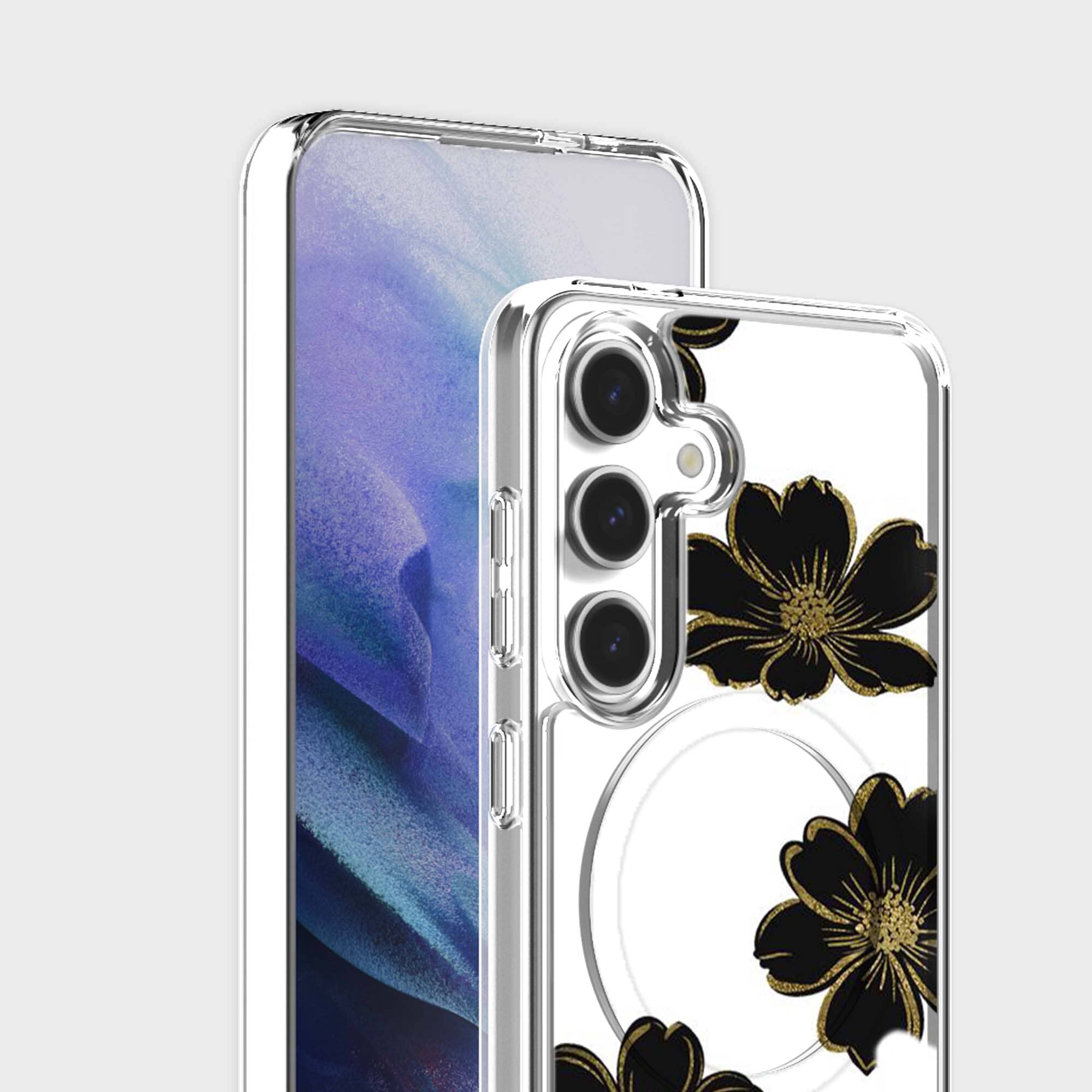 Samsung Galaxy S25 Black Flower Clear Case