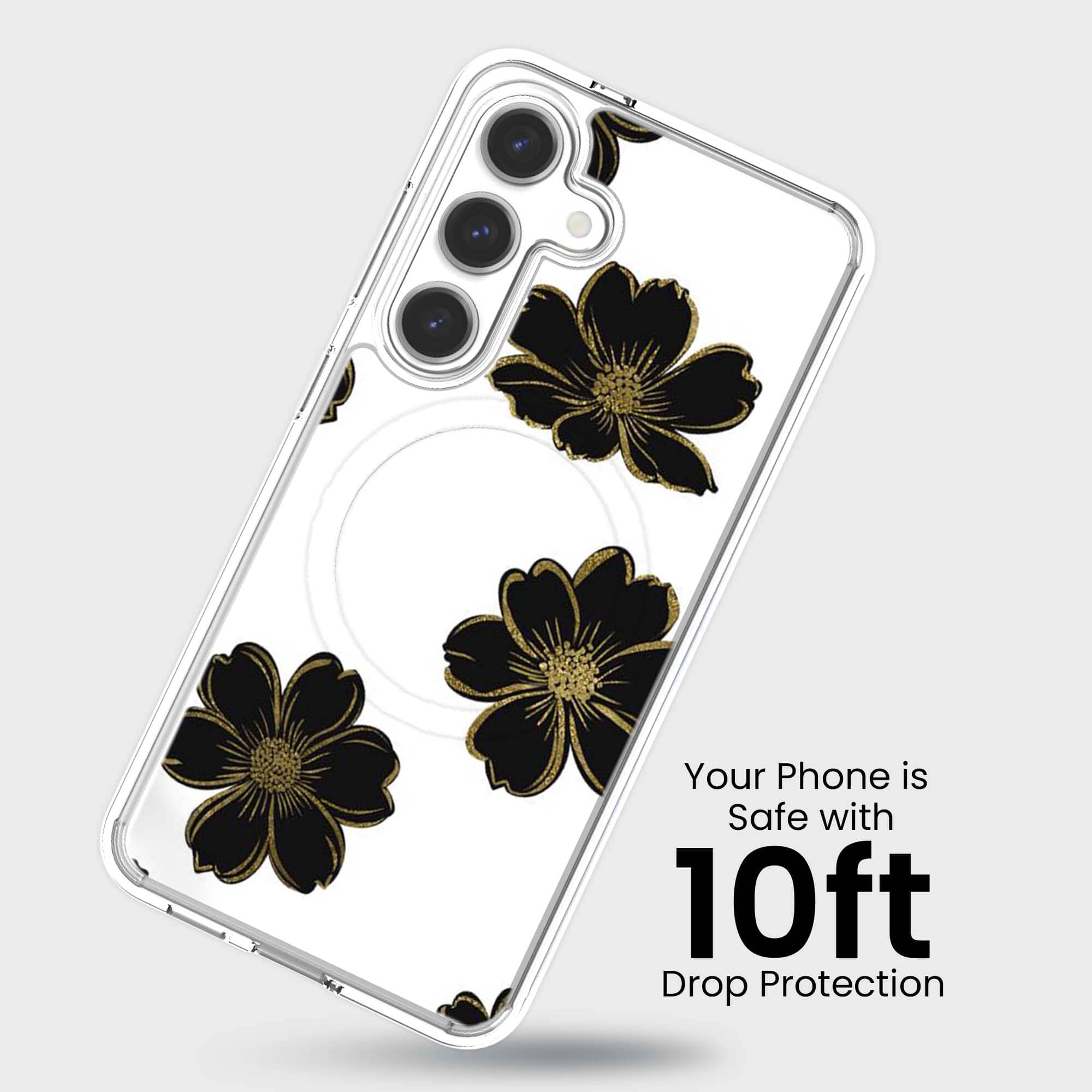 Samsung Galaxy S25 Black Flower Clear Case