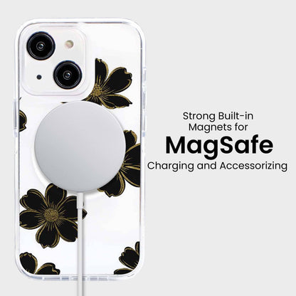 MagSafe iPhone 15 Black Flower Clear Case MagSafe iPhone 15 Black Flower Clear Case