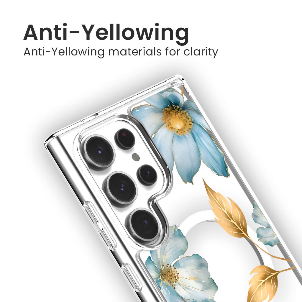 Samsung Galaxy S24 Ultra Blue Wildflower Clear Case