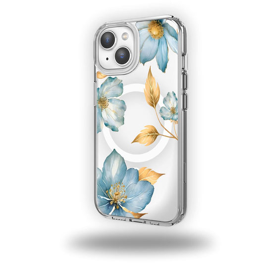 MagSafe iPhone 13 Blue Wildflower Clear Case