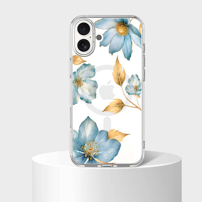 MagSafe iPhone 16 Blue Wildflower Clear Case