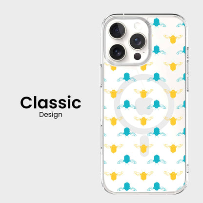 iPhone 16 Pro Clear Case - Blue and Yellow Bumble Design