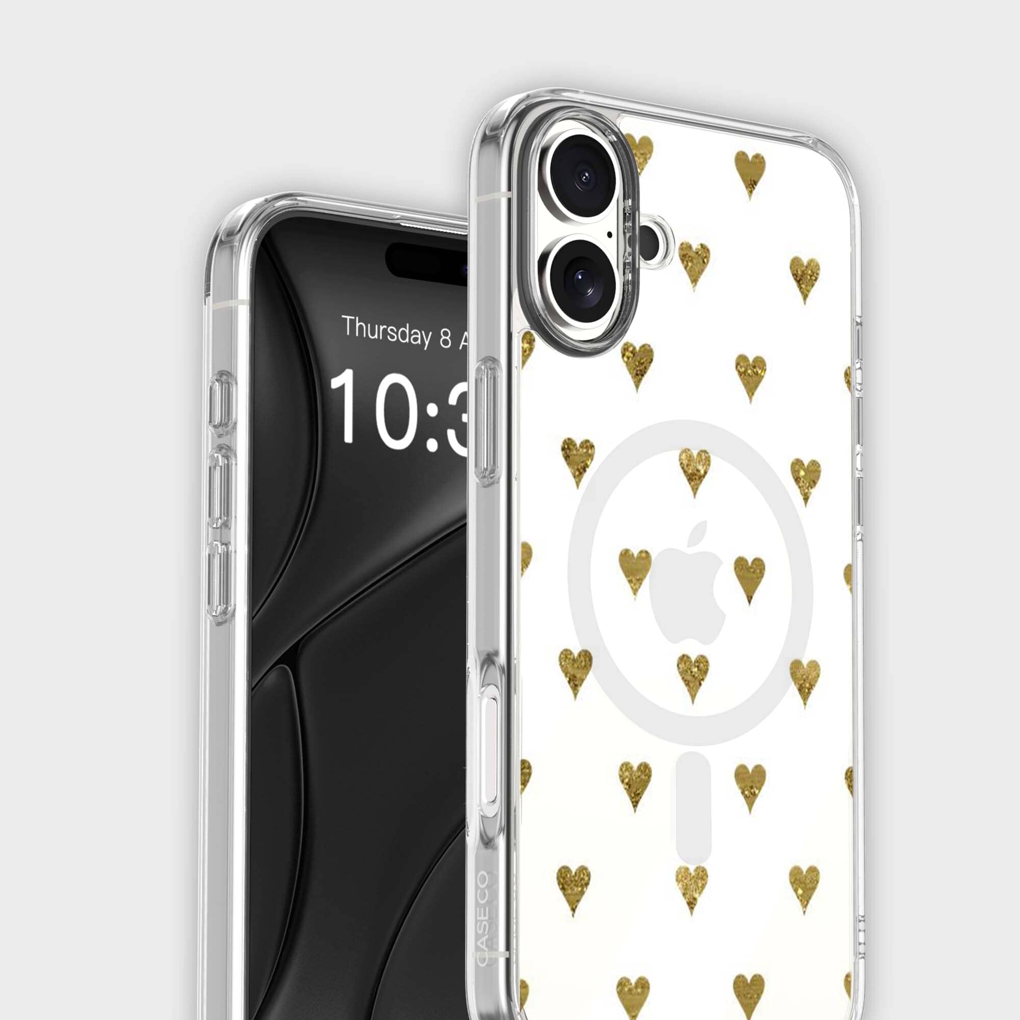 MagSafe iPhone 16 Gold Hearts Clear Case