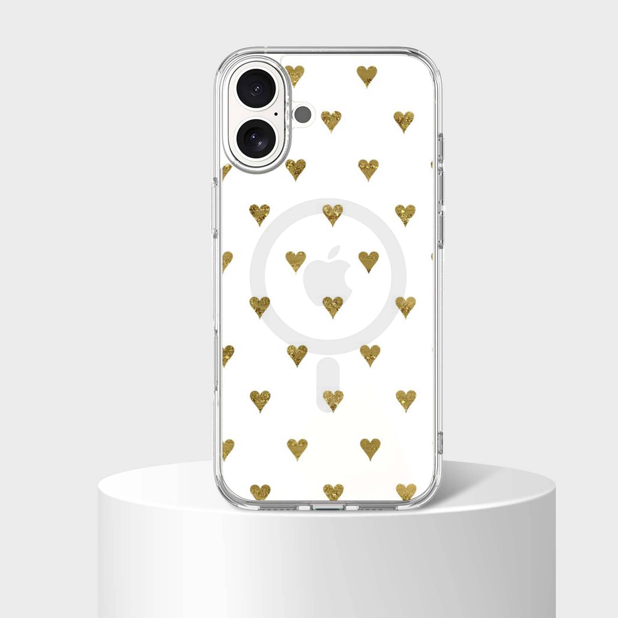 MagSafe iPhone 16 Gold Hearts Clear Case