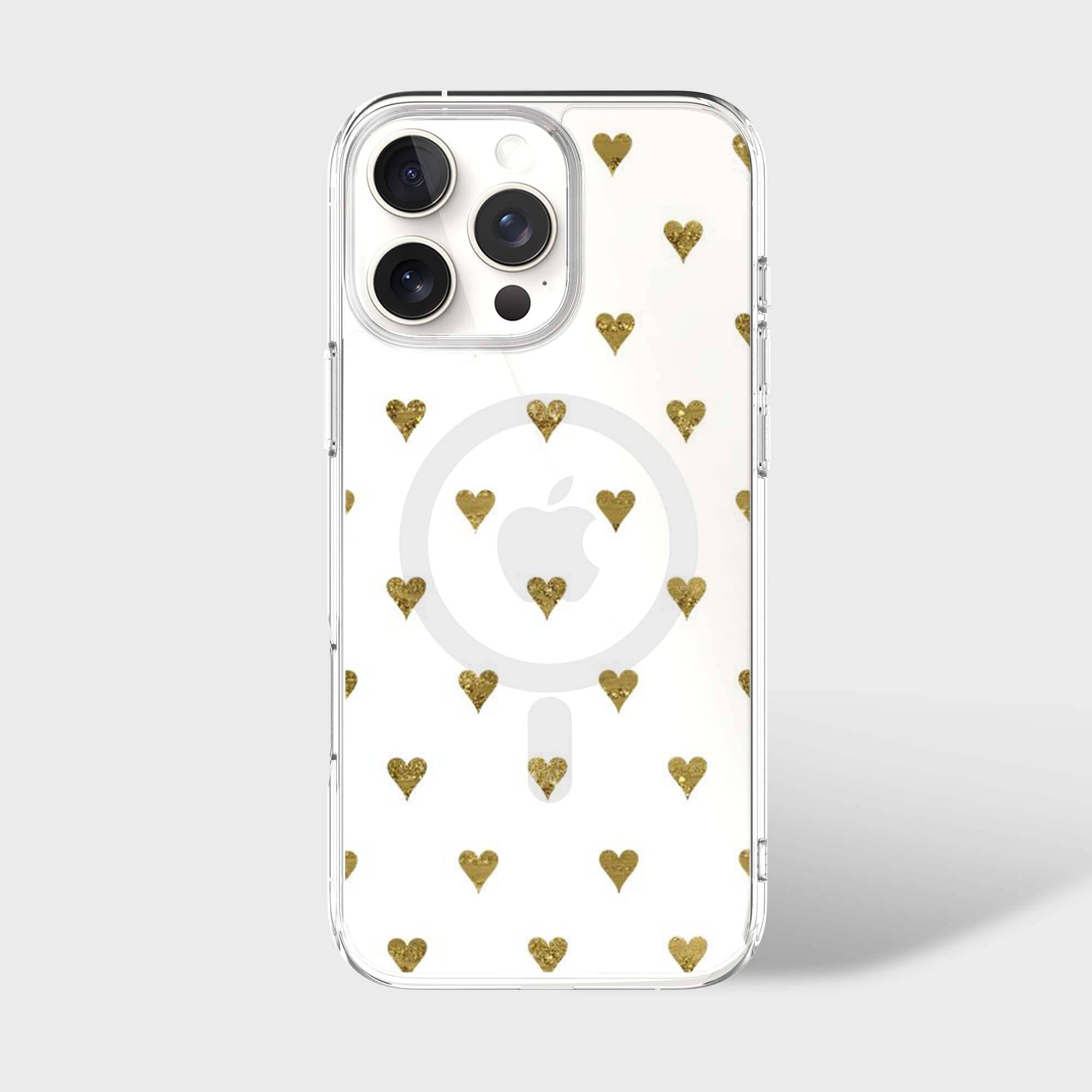 MagSafe iPhone 16 Pro Max Gold Hearts Clear Case | 10‑ft Drop