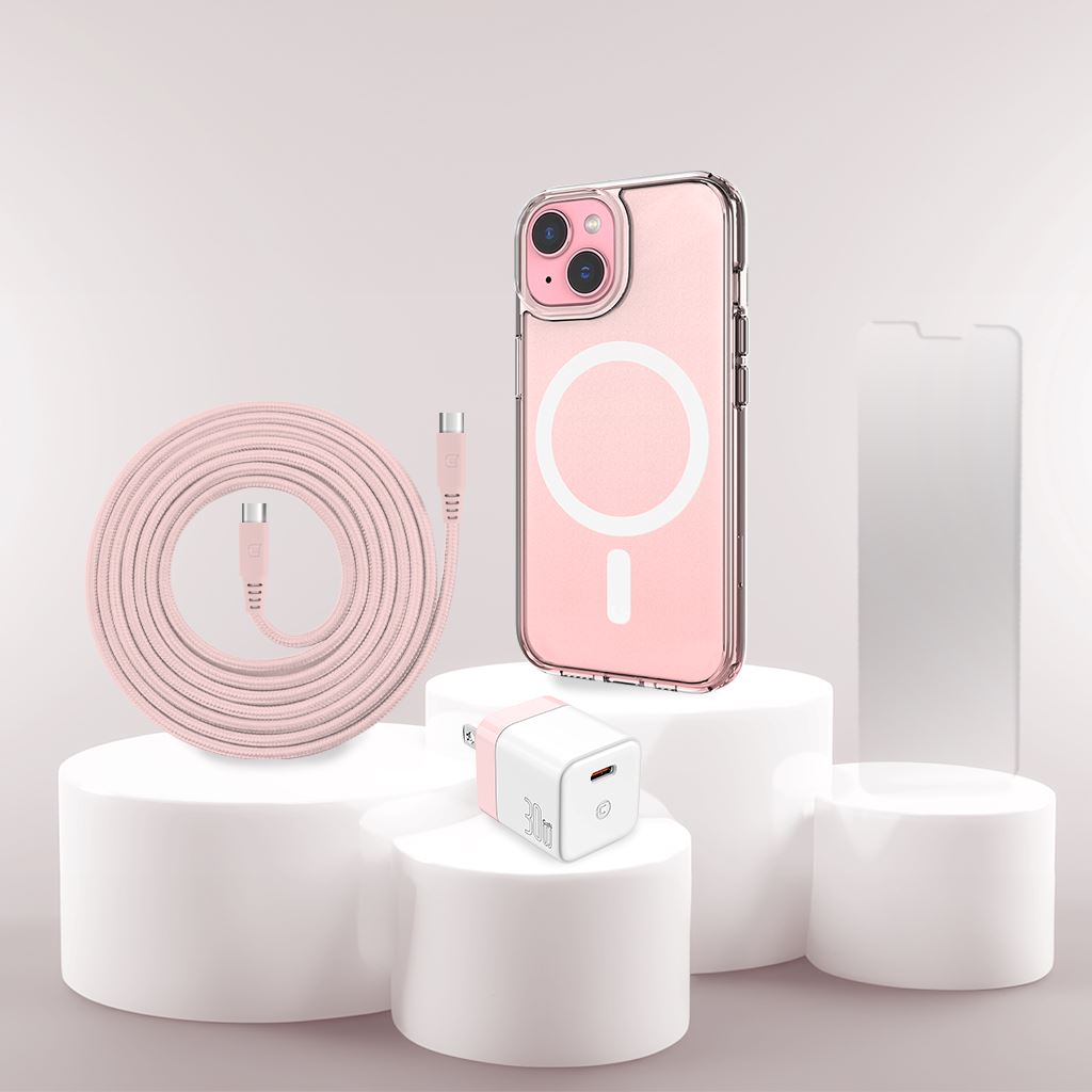 iPhone 15 Case, Charger & Screen Protector Holiday Gift Box - Pink