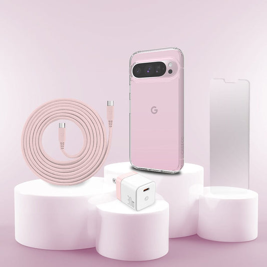 Google Pixel 9 Pro Case, Charger & Screen Protector Holiday Gift Box - Pink