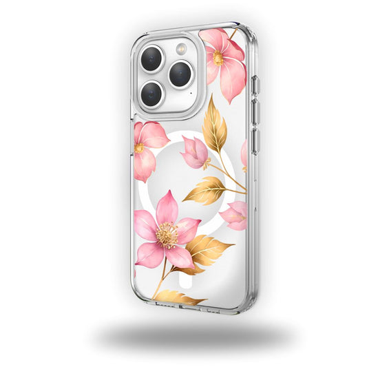 MagSafe iPhone 15 Pro Pink Wildflower Clear Case
