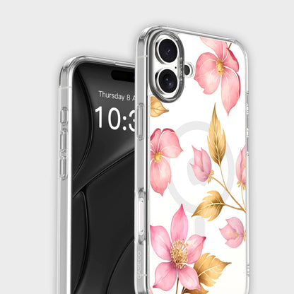 MagSafe iPhone 16 Pink Wildflower Clear Case