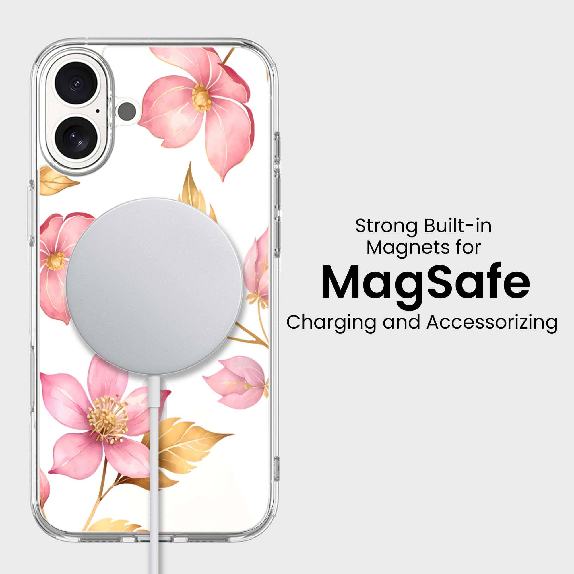 MagSafe iPhone 16 Pink Wildflower Clear Case