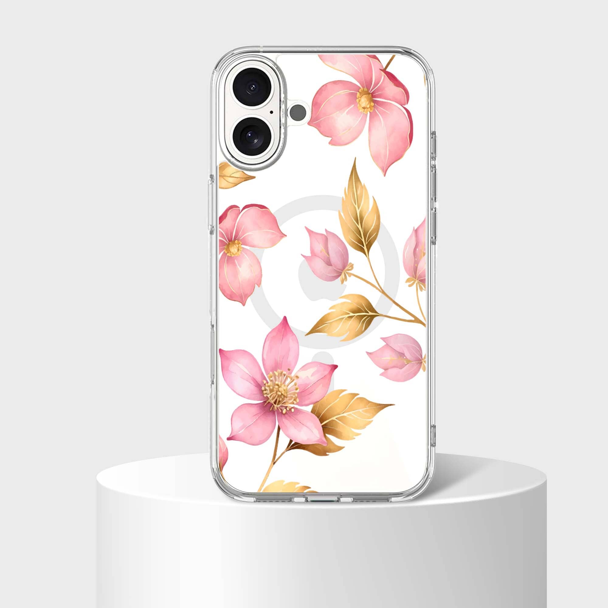 MagSafe iPhone 16 Pink Wildflower Clear Case