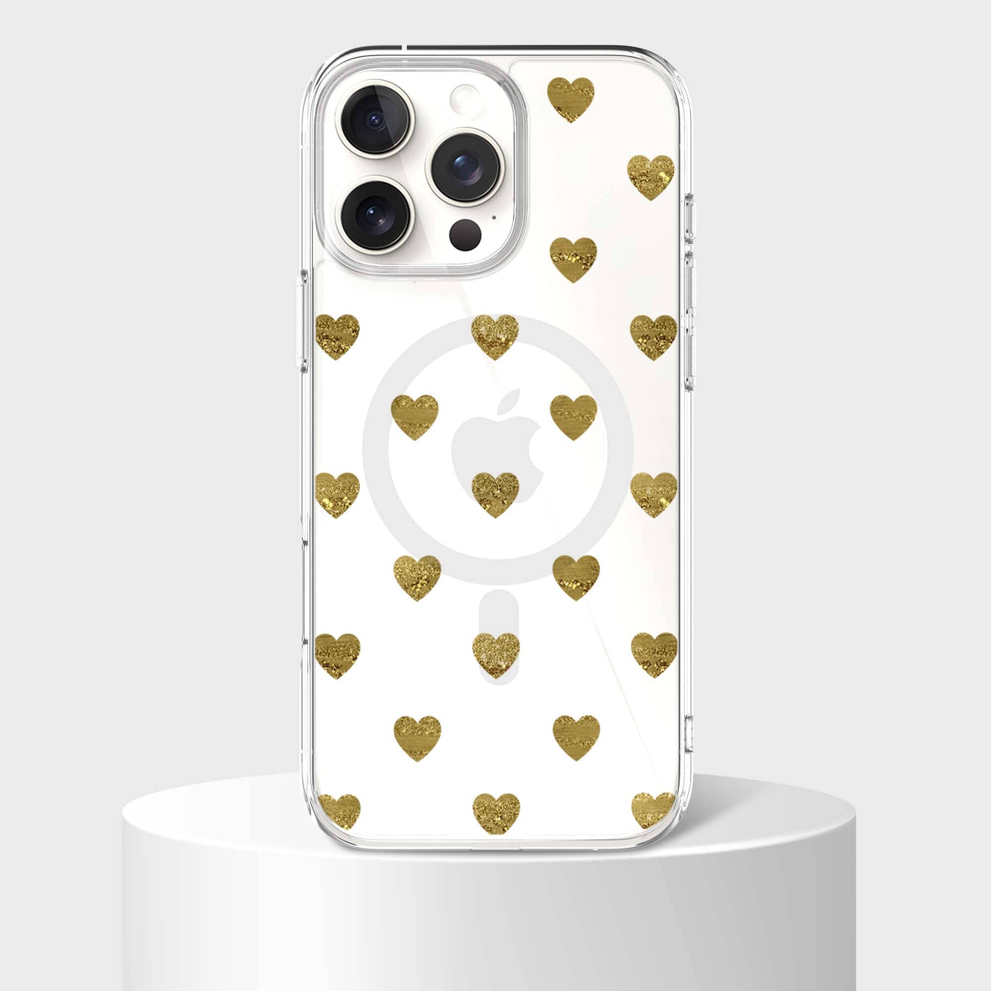 MagSafe iPhone 16 Pro Max Gold Plum Heart Clear Case