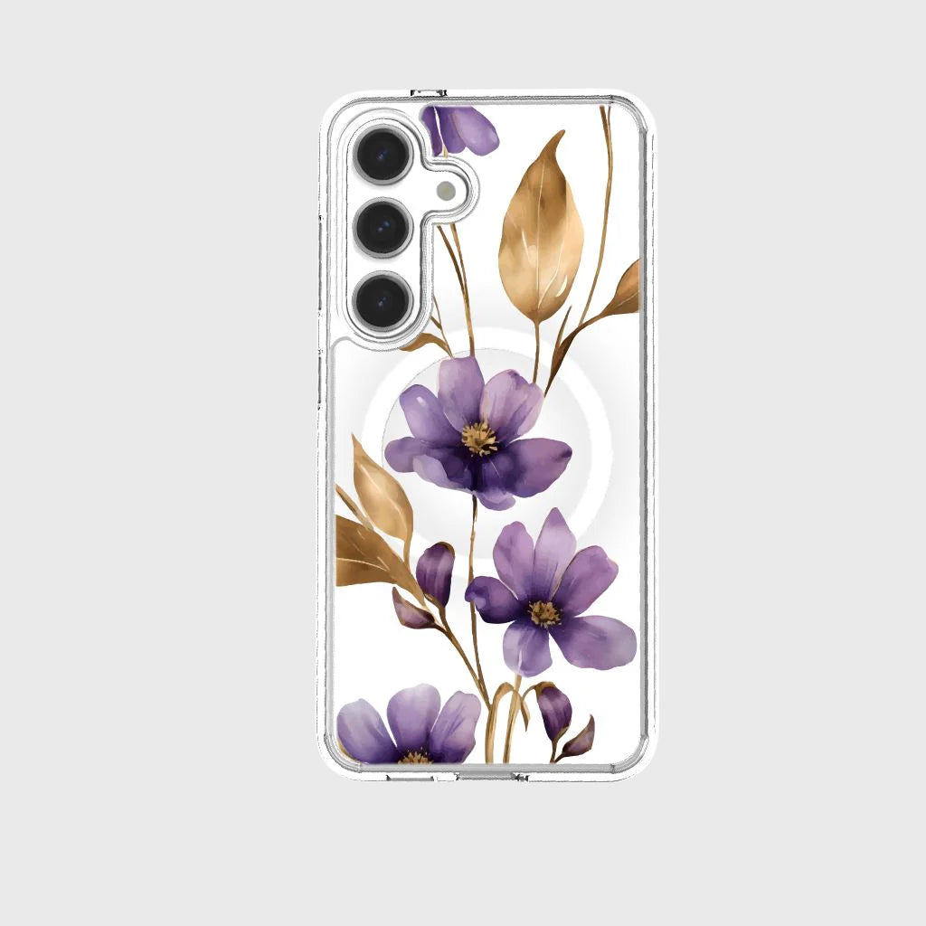 Samsung Galaxy S24 Clear Design Case - Purple Wildflower