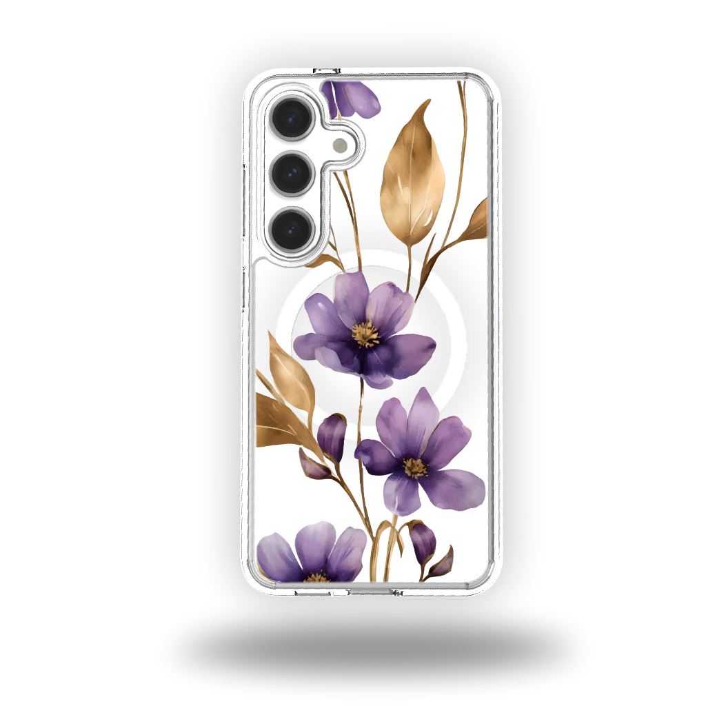 Samsung Galaxy S24 Clear Design Case - Purple Wildflower