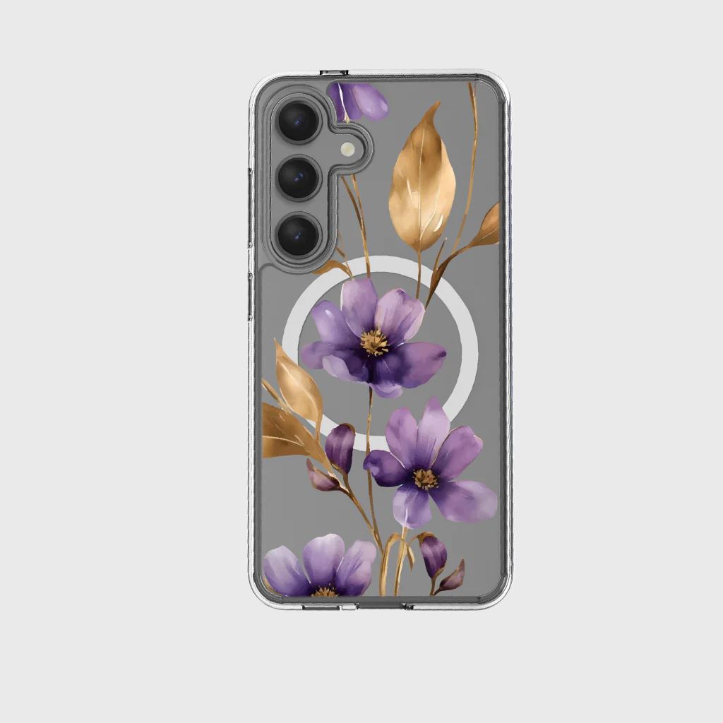 Samsung Galaxy S24 FE Clear Design Case - Purple Wildflower