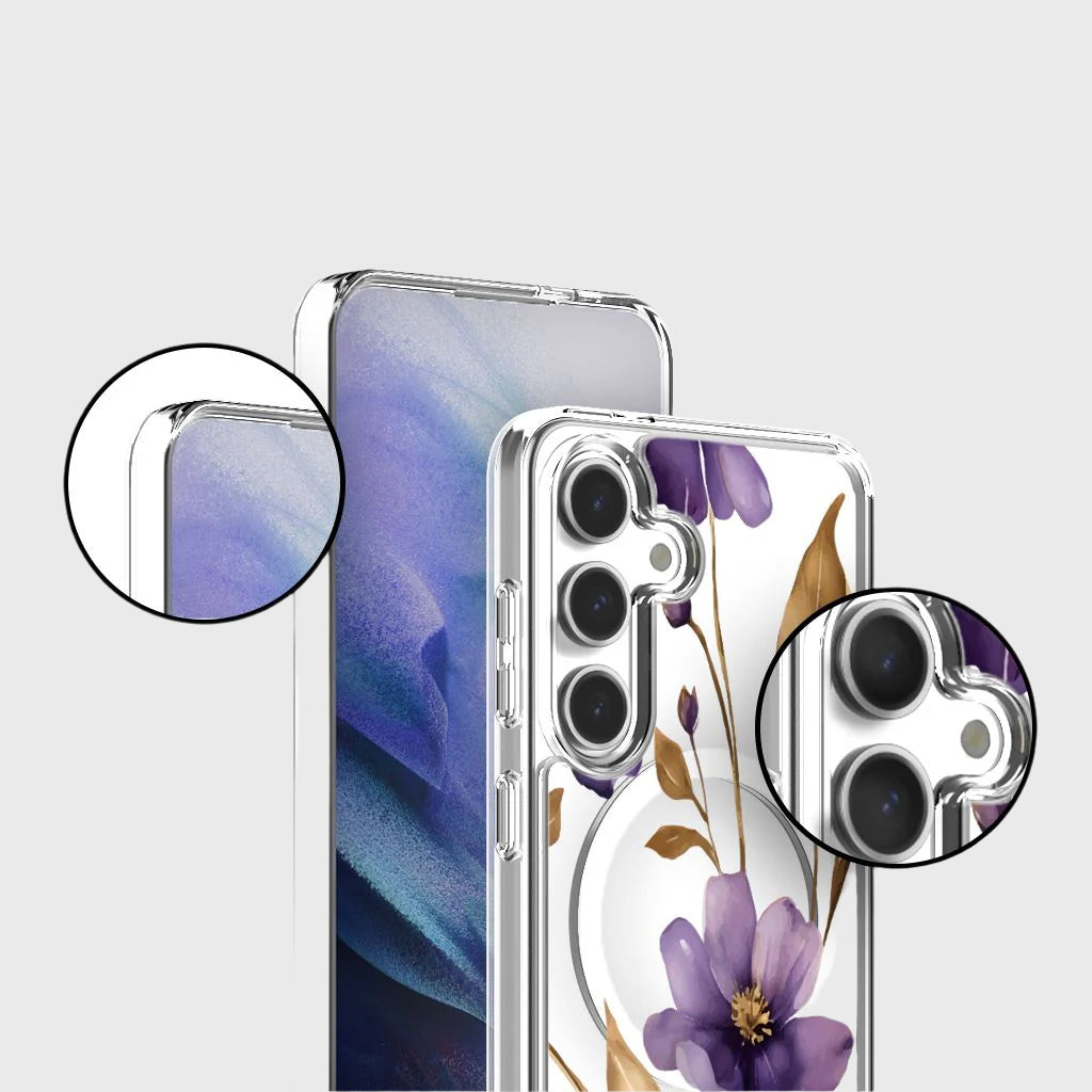 Samsung Galaxy S24 Clear Design Case - Purple Wildflower