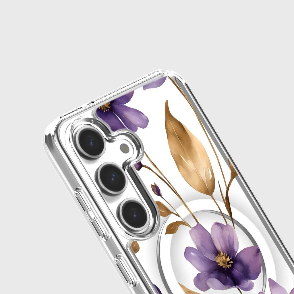 Samsung Galaxy S24 Clear Design Case - Purple Wildflower